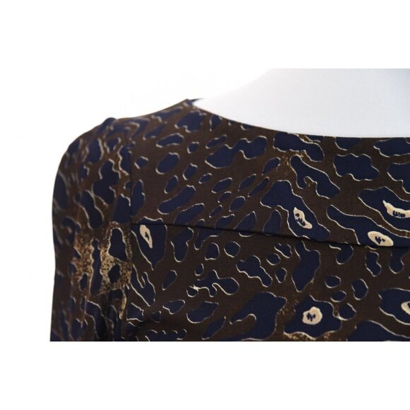 Tory Burch Sz XS Belted Shift Dress Pleated Drop Waist Slinky Brown Blue Stretch - Picture 5 of 12